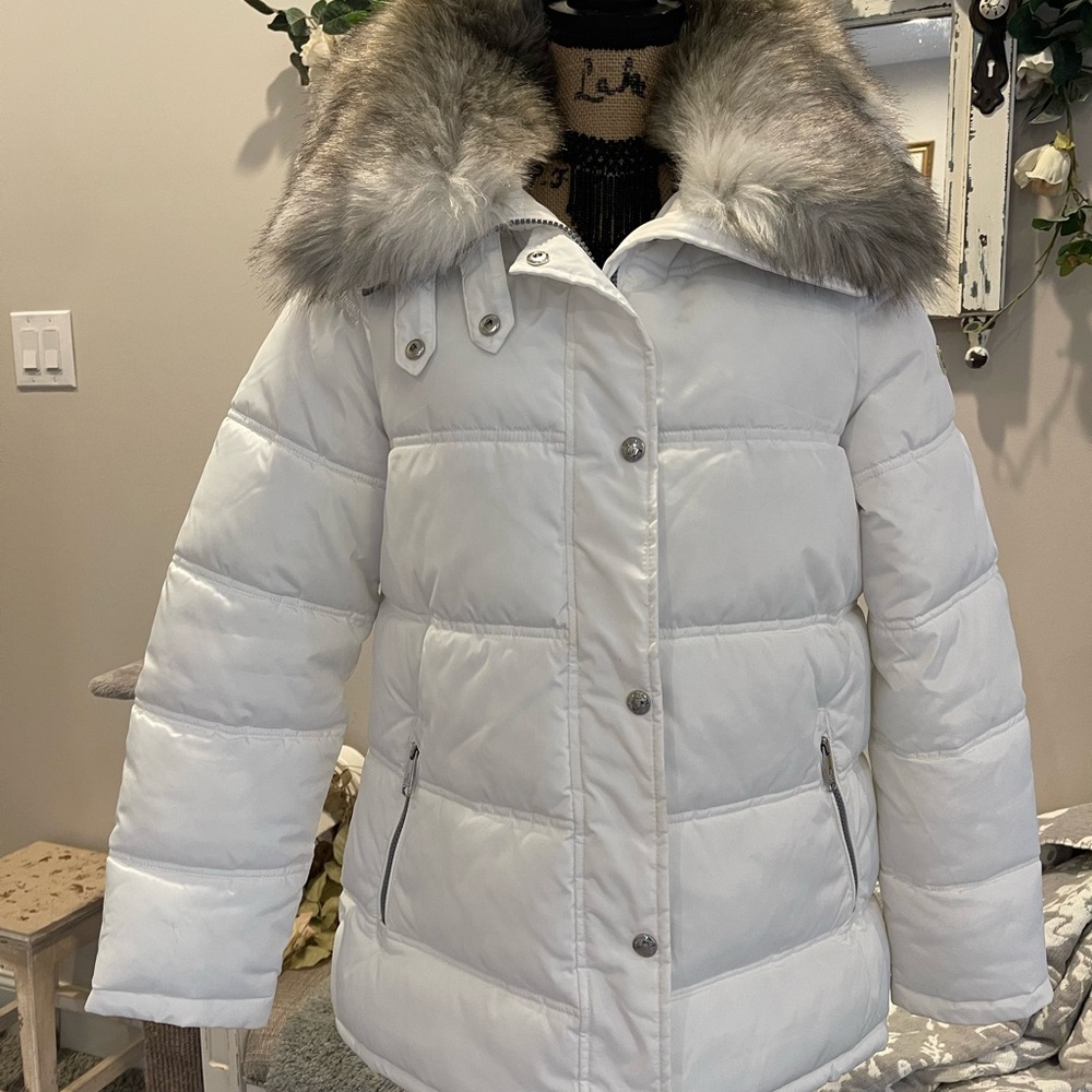 Sam Edelman White Jacket with Faux Fur Trim